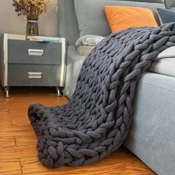 YHzxfz Chunky Knitted Weighted Blanket 48"x72" 15lbs Handmade Non-Shedding Thick Knit Throw Blanket Evenly Weighted Breathable Throw For Bed Sofa Chair Deep Grey -Electric Blankets Sales Store 51PWQTdNf6L