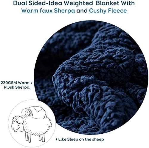Coolplus Sherpa Weighted Blanket 15 Lbs, Soft And Warm Dual Sided Heavy Throw Blankets For Adult Twin / Full Size Bed Sleeping, Snapping And Snugging, 48 X 72 Inches, Navy Blue 3 Coolplus Sherpa Weighted Blanket 15 Lbs, Soft And Warm Dual Sided Heavy Throw Blankets For Adult Twin / Full Size Bed Sleeping, Snapping And Snugging, 48 X 72 Inches, Navy Blue