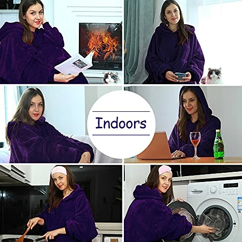 Lengthened Oversized Blanket Hoodie Wearable Blanket Sweatshirt For Women Men-Hoodie Blanket Hooded Blanket With Giant Pocket Black 4 Lengthened Oversized Blanket Hoodie Wearable Blanket Sweatshirt For Women Men-Hoodie Blanket Hooded Blanket With Giant Pocket Black - Image 2