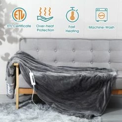JIAMEIDING Heated Electric Blanket Throw With 3 Heating Levels, 4H Auto Off, Fast Heating,Super Soft 2 Sided Flannel With ETL Certification And Machine Washable, Home Office Travel Use, 50" X 60"Grey -Electric Blankets Sales Store 51QkVj2PgQL