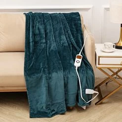 Heated Electric Throw Blanket, Immtree Heated Blanket Throw With 10 Heating Settings And Auto Shut-Off, Soft Flannel Heated Throw Blanket With Fast Heating, Machine Washable,50" X 60", Dark Green