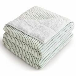 Uttermara Sherpa Fleece Weighted Blanket For Adults, 15lbs Striped Fuzzy Bed Blanket, Ultra Cozy Sherpa And Super Soft Flannel Throw Twin Full Size Blanket For Sofa Bed, 48 X 72 Inches, Avocado Green