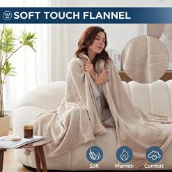 Westinghouse Electric Blanket Heated Throw | 6 Heating Levels & 2-10 Hour Time Setting | Flannel, 50x60in | Machine Washable, Beige -Electric Blankets Sales Store 51RnVoCBNmL