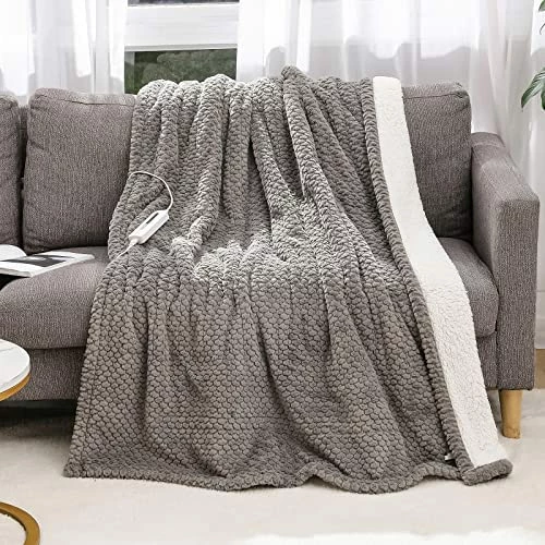 Bilicolor Heated Blanket Electric Throw Luxury Faux Fur Sherpa Fast Heating Blanket ETL Certification With 5 Heating Levels 3 Hours Auto Off Machine Washable Grey 9 Bilicolor Heated Blanket Electric Throw Luxury Faux Fur Sherpa Fast Heating Blanket ETL Certification With 5 Heating Levels 3 Hours Auto Off Machine Washable Grey - Image 7