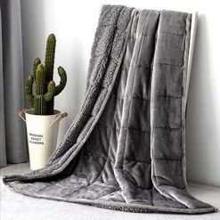 Topblan Sherpa Fleece Weighted Blanket 12lbs, Uniformed Color With Fuzzy Fleece And Shaggy Sherpa To Help With Better Sleep, 48x72 Inches, Grey