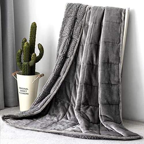 Topblan Sherpa Fleece Weighted Blanket 12lbs, Uniformed Color With Fuzzy Fleece And Shaggy Sherpa To Help With Better Sleep, 48x72 Inches, Grey 3 Topblan Sherpa Fleece Weighted Blanket 12lbs, Uniformed Color With Fuzzy Fleece And Shaggy Sherpa To Help With Better Sleep, 48x72 Inches, Grey