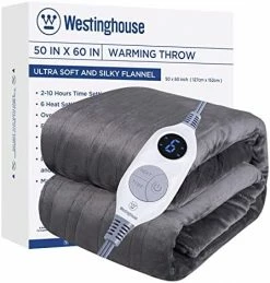 Westinghouse Electric Blanket Heated Throw | 6 Heating Levels & 2-10 Hour Time Setting | Flannel, 50x60in | Machine Washable, Beige -Electric Blankets Sales Store 51TPyAsvKL. AC