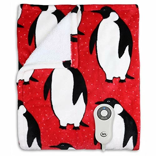 Serta Shiny Sherpa Electric Heated Warming Throw Blanket Penguin Red 4 Serta Shiny Sherpa Electric Heated Warming Throw Blanket Penguin Red - Image 2