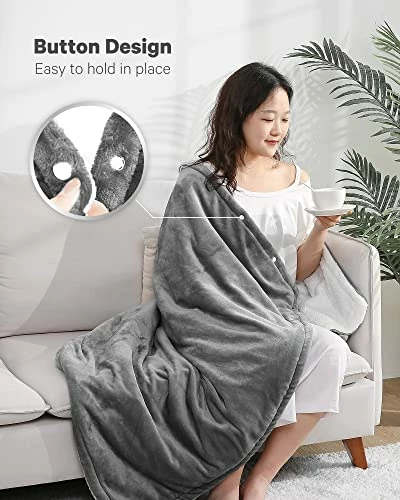 CURECURE Electric Blanket 50" X 60" Heated Throw Flannel & Sherpa Fast Heating Blanket With 6 Heating Levels & 5 Hours Auto Off, Home Office Use, Gray & White 5 CURECURE Electric Blanket 50" X 60" Heated Throw Flannel & Sherpa Fast Heating Blanket With 6 Heating Levels & 5 Hours Auto Off, Home Office Use, Gray & White - Image 3