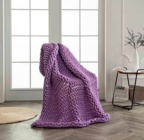 SHOFJ Chunky Cooling Knit Blanket, Hand Made Chunky Knit Weighted Throw Blanket For Sleep, Stress Relief Or Home Décor, Relax In Style SHOFJ Handmade Weighted Blankets (Purple, 50''x60'' 10lbs), Twin 6 SHOFJ Chunky Cooling Knit Blanket, Hand Made Chunky Knit Weighted Throw Blanket For Sleep, Stress Relief Or Home Décor, Relax In Style SHOFJ Handmade Weighted Blankets (Purple, 50''x60'' 10lbs), Twin - Image 4