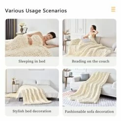 Alzoear Handmade Chunky Knitted Weighted Blanket Velvet Knit Throw For Sleep,No Filler,Evenly Weighted,Soft Cozy(Beige,51"x63"-13.5lbs) -Electric Blankets Sales Store 51VHVqufWJL