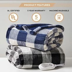 Codi Soft Plush Electric Heated Blanket Throw, Blue Plaid Microlight Therapedic Throws | 3 Heat Setting With Auto Shut Off, 6ft Power Cord, | Washable -Electric Blankets Sales Store 51VIVj4a33L