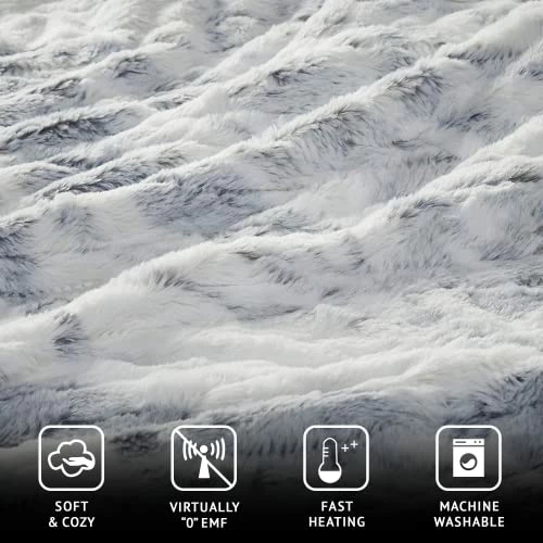 Beautyrest Zuri Reversible Faux Fur To Mink Electric Blanket, Auto Shut Off, Virtually Zero EMF, Multi Heat Setting, UL Certified, Machine Washable, Grey/Blue Throw 50x70 5 Beautyrest Zuri Reversible Faux Fur To Mink Electric Blanket, Auto Shut Off, Virtually Zero EMF, Multi Heat Setting, UL Certified, Machine Washable, Grey/Blue Throw 50x70 - Image 3