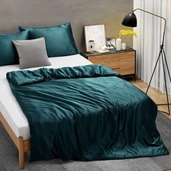 Ersmak 48" X 72" Duvet Cover For Weighted Blanket, Removable Satin Duvet Cover For Weighted Blanket, 8 Ties Secure Fastening, Teal