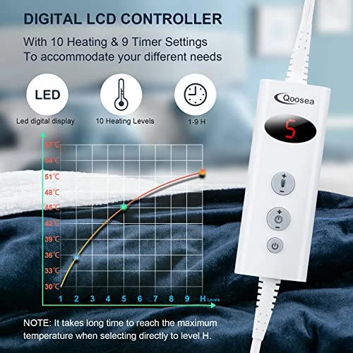 Qoosea Heated Blanket Electric Blanket Twin 50*60 Inch Heated Throw Soft Sherpa Flannel Heating Blanket Wrap With 10 Heating Levels 9 Timer Settings Auto Shut Off Warm For Home Office Room Blue 5 Qoosea Heated Blanket Electric Blanket Twin 50*60 Inch Heated Throw Soft Sherpa Flannel Heating Blanket Wrap With 10 Heating Levels 9 Timer Settings Auto Shut Off Warm For Home Office Room Blue - Image 3