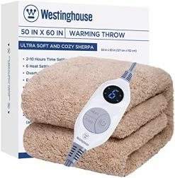 Westinghouse Electric Blanket Throw Size, Soft Plush Sherpa Heated Blanket With 6 Heating Levels & 2-10 Hours Auto-Off, Machine Washable, 50x60 Inches, Rust -Electric Blankets Sales Store 51WQB59TOoL. AC