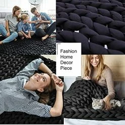 FindPanda Handmade Chunky Knit Weighted Blanket Throw, Cooling Weighted Blanket Queen Size 15 Pounds, Breathable And Comfortable Knit Weighted Blankets For Home Décor（Black, 60"×80" 15 Lbs） -Electric Blankets Sales Store 51Wm9HjZJML