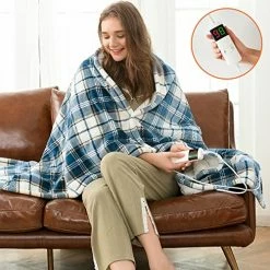 Greenoak Heated Electric Throw Blanket, 10 Heating Levels Electric Lap Thick Blankets For Adults, Soft Heat Electric Blanket Sherpa With 5-Position Timer, Machine Washable (50” X 62”,Blue Plaid) -Electric Blankets Sales Store 51WpJvaMAkL