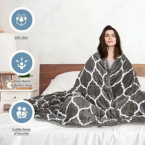 Sherpa Weighted Blanket 15 Lbs,Drewin Moroccan Print Flannel Fleece Soft Weighted Blanket For Adult (130lbs-180lbs),Fuzzy Plush Heavy Throw Blanket For Warm Winter Gifts,Grey 60x80 Inches 5 Sherpa Weighted Blanket 15 Lbs,Drewin Moroccan Print Flannel Fleece Soft Weighted Blanket For Adult (130lbs-180lbs),Fuzzy Plush Heavy Throw Blanket For Warm Winter Gifts,Grey 60x80 Inches - Image 3