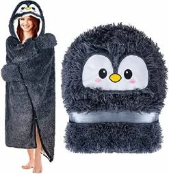 Happy Fuel Penguin Wearable Hooded Blanket For Adults - Fluffy Super Soft Shaggy Faux Fur, Fuzzy Warm Cozy Plush Furry Fleece & Sherpa Hoodie Throw Cloak Wrap - Penguin Gifts For Women Adults And Kids Charcoal -Electric Blankets Sales Store 51YOFXqIjHL. AC