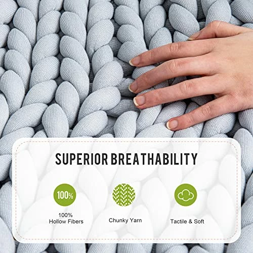 Knitted Weighted Blanket 15 LBS Queen Size 60x80 Inch, Uttermara Chunky Knit Weighted Blanket Handmade For Relax, Calming Or Home Decor, Weighted Blanket No Beads Snuggle For Adults, Grey 7 Knitted Weighted Blanket 15 LBS Queen Size 60x80 Inch, Uttermara Chunky Knit Weighted Blanket Handmade For Relax, Calming Or Home Decor, Weighted Blanket No Beads Snuggle For Adults, Grey - Image 5