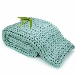 Knitted Weighted Blanket 15 Lbs, Cottonblue Handmade Chunky Knit Bamboo Cooling Weighted Blanket Full Twin 15 Pounds Blanket For Sleep Or Home Décor, Gifts Idea, 48"x72", All- Season Blanket Green