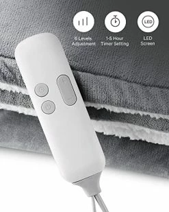 CURECURE Electric Blanket 50" X 60" Heated Throw Flannel & Sherpa Fast Heating Blanket With 6 Heating Levels & 5 Hours Auto Off, Home Office Use, Gray & White