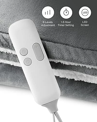 CURECURE Electric Blanket 50" X 60" Heated Throw Flannel & Sherpa Fast Heating Blanket With 6 Heating Levels & 5 Hours Auto Off, Home Office Use, Gray & White 3 CURECURE Electric Blanket 50" X 60" Heated Throw Flannel & Sherpa Fast Heating Blanket With 6 Heating Levels & 5 Hours Auto Off, Home Office Use, Gray & White
