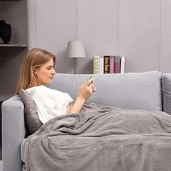 HNABAIC Heated Electric Blanket Queen Size, Flannel Fleece 1-10 Hours Auto-Off 10 Heating Levels (Gray, Queen Size 84" X 90" Dual Conntroller) Grey -Electric Blankets Sales Store 51ZvsAlUCKS