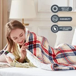 Octrot Electric Heated Blanket, 10 Heating Level Throw Blanket & 5 Options Auto Off & 5 Min Fast Heating Blanket For Adult, Sherpa Heated Blanket Soft Lap Warming (50''x62'', Brown Plaid) -Electric Blankets Sales Store 51b230fkCWL