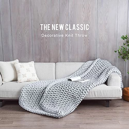 Knitted Weighted Blanket 15 LBS Queen Size 60x80 Inch, Uttermara Chunky Knit Weighted Blanket Handmade For Relax, Calming Or Home Decor, Weighted Blanket No Beads Snuggle For Adults, Grey 6 Knitted Weighted Blanket 15 LBS Queen Size 60x80 Inch, Uttermara Chunky Knit Weighted Blanket Handmade For Relax, Calming Or Home Decor, Weighted Blanket No Beads Snuggle For Adults, Grey - Image 4