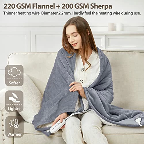 Homemate Heated Blanket Electric Throw - 50"x60" Heating Blanket Throw 4 Hours Auto-Off 5 Heat Levels Heat Blanket Over-Heat Protection Flannel Sherpa Heater Blanket Electric ETL Certification Red 4 Homemate Heated Blanket Electric Throw - 50"x60" Heating Blanket Throw 4 Hours Auto-Off 5 Heat Levels Heat Blanket Over-Heat Protection Flannel Sherpa Heater Blanket Electric ETL Certification Red - Image 2