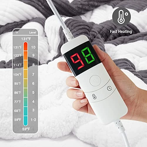 Octrot Heated Electric Throw Blankets, Plush Flannel Heating Electric Throw Blanket For Adults, Heated Fuzzy Sherpa Blanket Throw Electric, 10 Heat Settings & 8 Hours Auto Off, 50x62 Inch, Grey 5 Octrot Heated Electric Throw Blankets, Plush Flannel Heating Electric Throw Blanket For Adults, Heated Fuzzy Sherpa Blanket Throw Electric, 10 Heat Settings & 8 Hours Auto Off, 50x62 Inch, Grey - Image 3