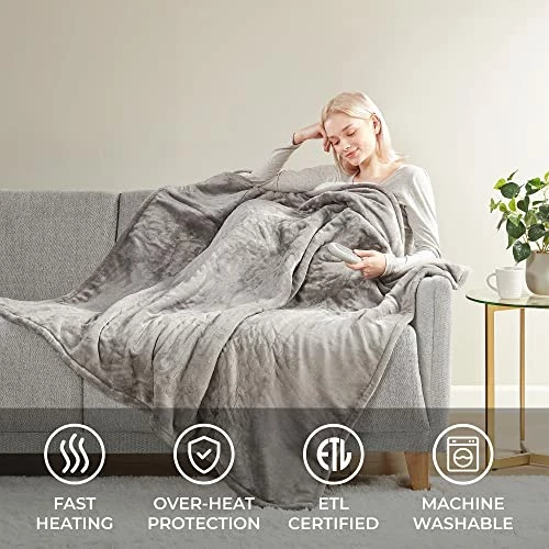 MP2 Plush Sherpa Throw Electric Blanket For Lap W/ 3 Heating Levels & 2 Hours Auto Shut Off, UL Certified EMF Radiation Safe, Machine Washable, 50"x60", Frost Grey 3 MP2 Plush Sherpa Throw Electric Blanket For Lap W/ 3 Heating Levels & 2 Hours Auto Shut Off, UL Certified EMF Radiation Safe, Machine Washable, 50"x60", Frost Grey