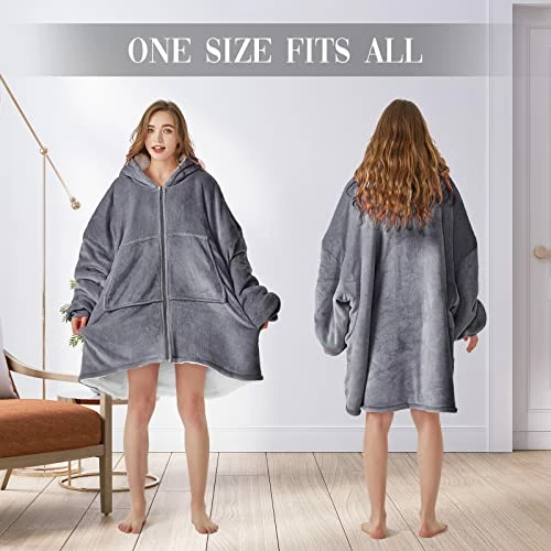 TOPCEE Oversized Blanket Hoodie Sweatshirt With Zip, Cozy Warm Hooded Sherpa Fleece Wearable Blanket, Louging Blanket With Giant Pocket, Gifts For Adults Girlfriend Wife Mom And Daughter. (Dark Grey) 3 TOPCEE Oversized Blanket Hoodie Sweatshirt With Zip, Cozy Warm Hooded Sherpa Fleece Wearable Blanket, Louging Blanket With Giant Pocket, Gifts For Adults Girlfriend Wife Mom And Daughter. (Dark Grey)