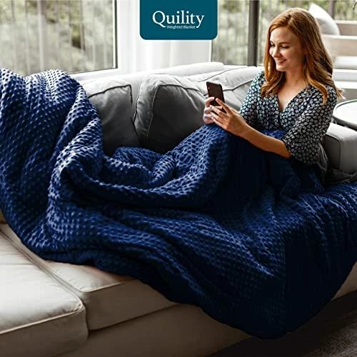 Quility Weighted Blanket For Adults - Full/Queen Size, 60"x80", 15 Lbs - Heavy Heating Blankets - Navy Blue Cover + Grey Cotton Blanket Insert Only 3 Quility Weighted Blanket For Adults - Full/Queen Size, 60"x80", 15 Lbs - Heavy Heating Blankets - Navy Blue Cover + Grey Cotton Blanket Insert Only