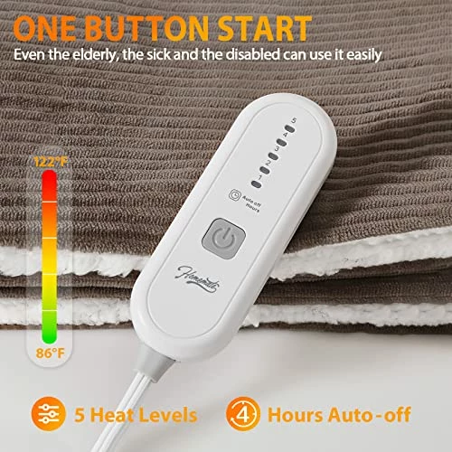 Homemate Heated Blanket Electric Throw - 50"x60" Heating Blanket Throw 4 Hours Auto-Off 5 Heat Levels Heat Blanket Over-Heat Protection Soft Flannel Sherpa Heater Blanket Electric ETL Certification Navy Blue 4 Homemate Heated Blanket Electric Throw - 50"x60" Heating Blanket Throw 4 Hours Auto-Off 5 Heat Levels Heat Blanket Over-Heat Protection Soft Flannel Sherpa Heater Blanket Electric ETL Certification Navy Blue - Image 2