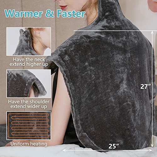 HEYNEMO Large Electric Heating Pad For Back Pain Relief And Cramps Relief,Electric Blanket Heat Wrap For Neck And Shoulders,3 Heat Settings 2 Auto-Off,25"x27" Ultra-Soft Heated Pad,Grey 5 HEYNEMO Large Electric Heating Pad For Back Pain Relief And Cramps Relief,Electric Blanket Heat Wrap For Neck And Shoulders,3 Heat Settings 2 Auto-Off,25"x27" Ultra-Soft Heated Pad,Grey - Image 3