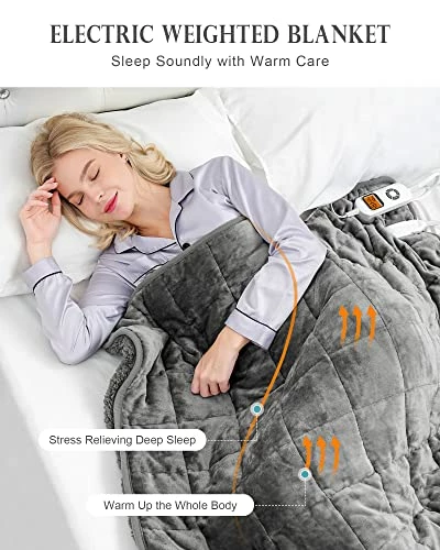 Heated Weighted Blanket, Cottonblue Sherpa Fleece Electric Throw Blanket 15 Lbs For Adult, Fast Heating Blanket Twin-Size With 10 Heating Levels 1-10 Hours Timer Auto Off, 48 X 72 Inches, Grey 4 Heated Weighted Blanket, Cottonblue Sherpa Fleece Electric Throw Blanket 15 Lbs For Adult, Fast Heating Blanket Twin-Size With 10 Heating Levels 1-10 Hours Timer Auto Off, 48 X 72 Inches, Grey - Image 2