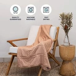 Baloo Weighted Blanket Throw Size - 12lb Double Quilted Personal Size Heavy Blanket - Eco-Luxury Soft Cool Cotton With Natural Plant-Based Dye, Clay (42x72 Inches) -Electric Blankets Sales Store 51dQANlyG0L