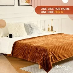 Bearhug Electric Heated Blanket, Ribbed Flannel & Sherpa 62"x84" Fast Heating Blanket, 5 Year Warranty, 10 Heating Levels & 1-12H Auto Off, Over Heat Protection, Machine Washable Navy Blue -Electric Blankets Sales Store 51dlQkfnNSL