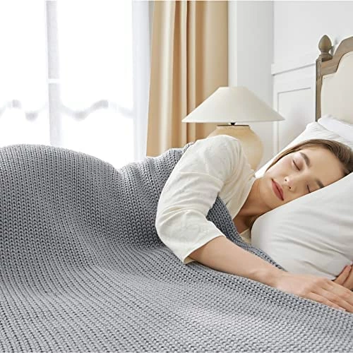 Guohaoi Knitted Weighted Blanket(Light Grey 50"x75" 15lbs),Home Décor Cooling Throw Blanket For Stressed Or Hot Sleepers,Hand Made Chunky Knit Heavy Blanket For Adults Use On Full Size Bed 8 Guohaoi Knitted Weighted Blanket(Light Grey 50"x75" 15lbs),Home Décor Cooling Throw Blanket For Stressed Or Hot Sleepers,Hand Made Chunky Knit Heavy Blanket For Adults Use On Full Size Bed - Image 6