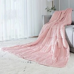 ALANSMA Reversible Weighted Blanket For All Season, Luxury Velvet, Warm And Cool, Adult Kids 10Lb Weighted Blanket, Enjoy Sleeping Anywhere(Pink,10Lb)