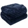 Pawque Sherpa Fleece Weighted Blanket Twin Size 20lbs For Adult, Fuzzy Weighted Throw With Ribbed Stripes, Dual Sided Cozy Plush Blanket With Premium Beads For Bed Sofa, 60 X 80 Inches, Navy Blue