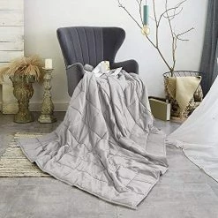 Ourea Adult Weighted Blankets 20 Lbs (60"x 80", Queen Size) With Natural Glass Beads, Light Grey/Navy Blue -Electric Blankets Sales Store 51gq0oNzkDL