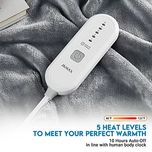 JKMAX Electric Heated Blanket, 90*100 Cozy Heated Blanket For Bed, 5 Heating Levels & 10 Hours Auto Off, Dual Controller Electric Blanket For Adults, Flannel Electric Throw Blanket, (90*100, Grey) 4 JKMAX Electric Heated Blanket, 90*100 Cozy Heated Blanket For Bed, 5 Heating Levels & 10 Hours Auto Off, Dual Controller Electric Blanket For Adults, Flannel Electric Throw Blanket, (90*100, Grey) - Image 2