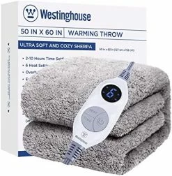 Westinghouse Electric Blanket Throw Size, Soft Plush Sherpa Heated Blanket With 6 Heating Levels & 2-10 Hours Auto-Off, Machine Washable, 50x60 Inches, Rust -Electric Blankets Sales Store 51htXZTxBiL. AC