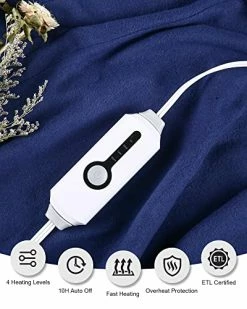 YAKEE Electric Heated Blanket, 72" X 84" Large Full Size With 4 Heating Levels, 10H Auto Shut Off, Soft Fleece Warm Heated Blanket, Fast-Heating & Machine Washable - Blue 15 YAKEE Electric Heated Blanket, 72" X 84" Large Full Size With 4 Heating Levels, 10H Auto Shut Off, Soft Fleece Warm Heated Blanket, Fast-Heating & Machine Washable - Blue -Electric Blankets Sales Store 51hvocJLdLL