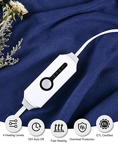 YAKEE Electric Heated Blanket, 72" X 84" Large Full Size With 4 Heating Levels, 10H Auto Shut Off, Soft Fleece Warm Heated Blanket, Fast-Heating & Machine Washable - Blue 5 YAKEE Electric Heated Blanket, 72" X 84" Large Full Size With 4 Heating Levels, 10H Auto Shut Off, Soft Fleece Warm Heated Blanket, Fast-Heating & Machine Washable - Blue - Image 3