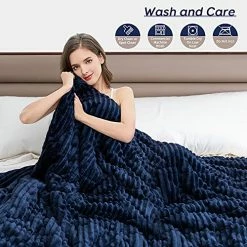 Pawque Sherpa Fleece Weighted Blanket Twin Size 20lbs For Adult, Fuzzy Weighted Throw With Ribbed Stripes, Dual Sided Cozy Plush Blanket With Premium Beads For Bed Sofa, 60 X 80 Inches, Navy Blue -Electric Blankets Sales Store 51i2wYiBuvL